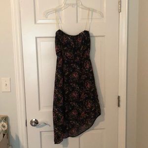 Asymmetrical strapless floral dress